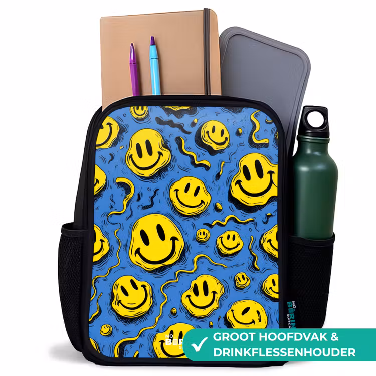 Smiley - Geel - Blauw Rugzak - Zwart middel -inhoud_NL