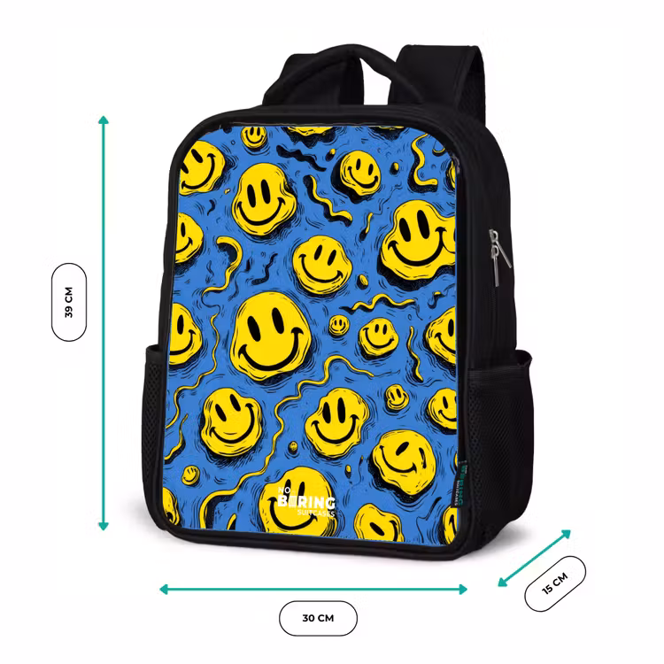 Smiley - Geel - Blauw Rugzak - Zwart middel -productfoto_formaten