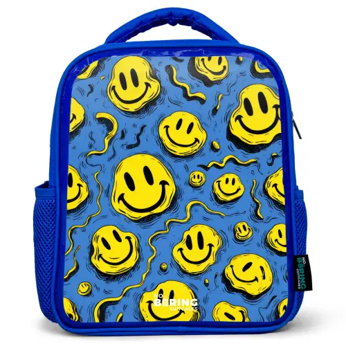 Smiley - Geel - Blauw Kinderrugzak - Blauw middel -3d