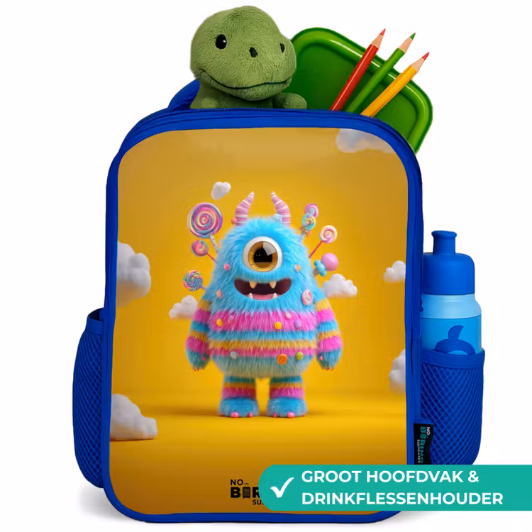 Snoep - Monster - Regenboog Kinderrugzak - Blauw middel -inhoud_NL