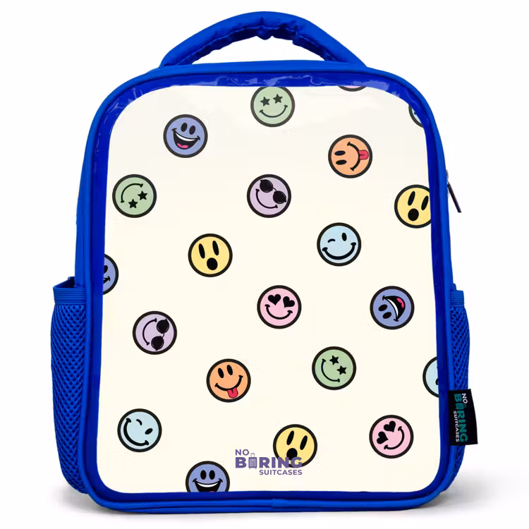Speelse smiley-mix Kinderrugzak - Blauw middel -3d