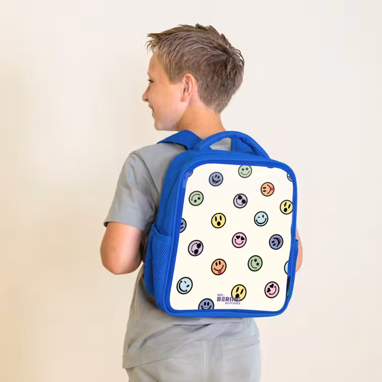 Speelse smiley-mix Kinderrugzak - Blauw middel -sfeer2