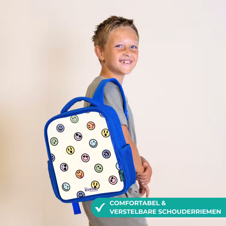 Speelse smiley-mix Kinderrugzak - Blauw middel -sfeer3_NL