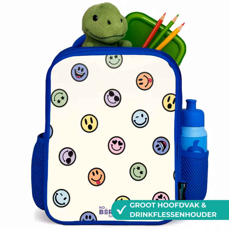 Speelse smiley-mix Kinderrugzak - Blauw middel -inhoud_NL