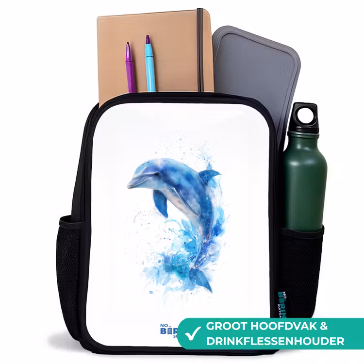 Springende blauwe dolfijn Rugzak - Zwart middel -inhoud_NL