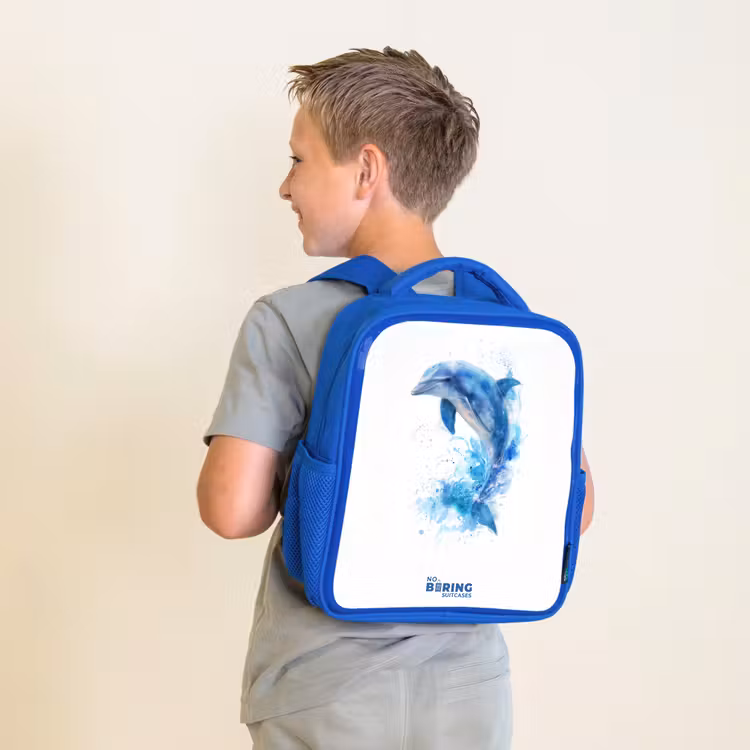 Springende blauwe dolfijn Kinderrugzak - Blauw middel -sfeer2