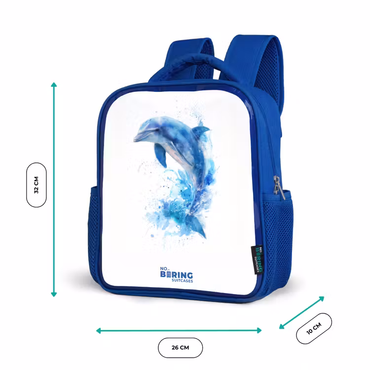 Springende blauwe dolfijn Kinderrugzak - Blauw middel -productfoto_formaten