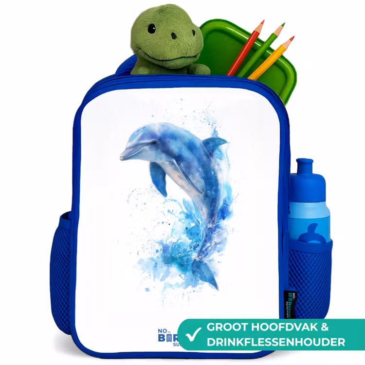 Springende blauwe dolfijn Kinderrugzak - Blauw middel -inhoud_NL