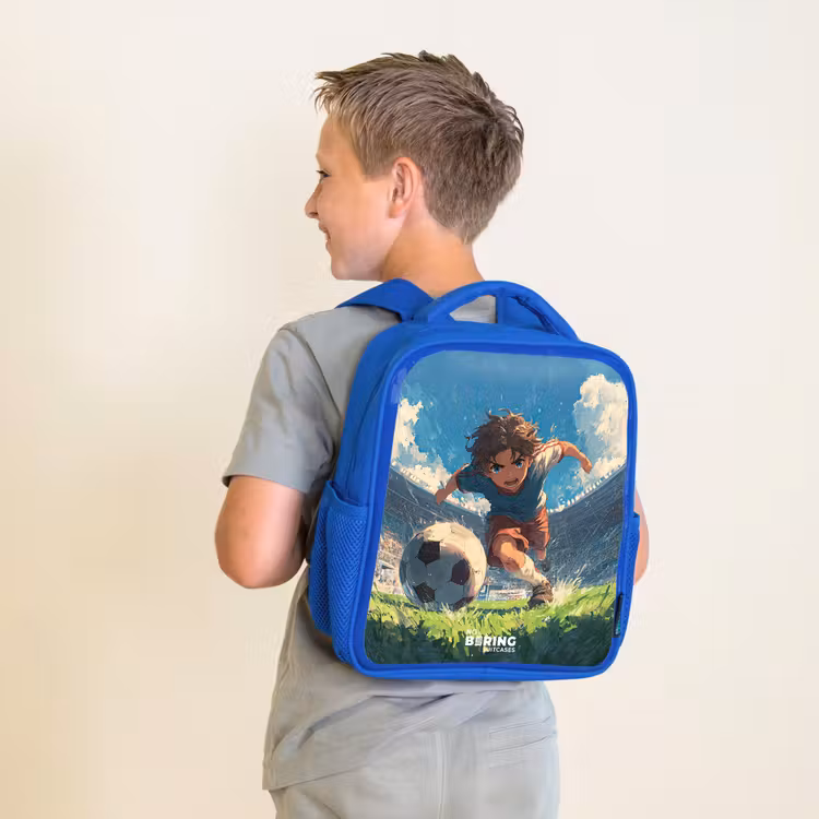 Stadion - Voetbal - Jongen Kinderrugzak - Blauw middel -sfeer2