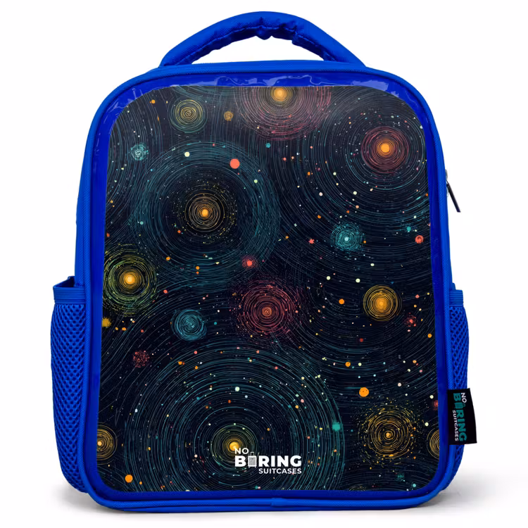 Sterren - Planeten - Kleurrijk Kinderrugzak - Blauw middel -3d