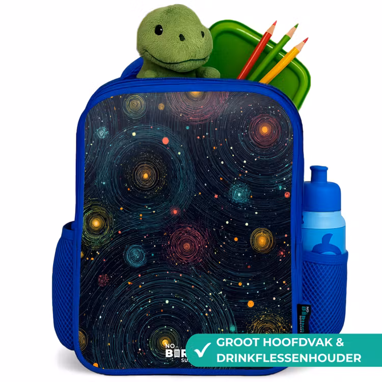 Sterren - Planeten - Kleurrijk Kinderrugzak - Blauw middel -inhoud_NL