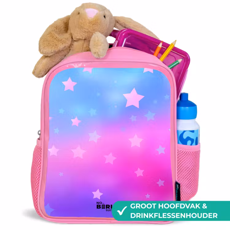 Sterren - Roze - Blauw Kinderrugzak - Roze middel -inhoud_NL