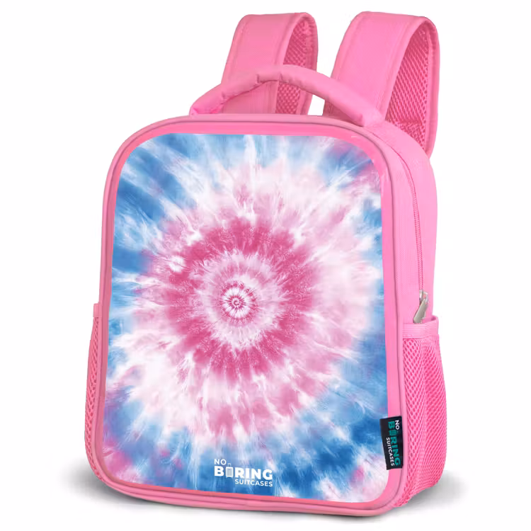 Tie dye - Abstract - Blauw - Roze Kinderrugzak - Roze middel -schuin