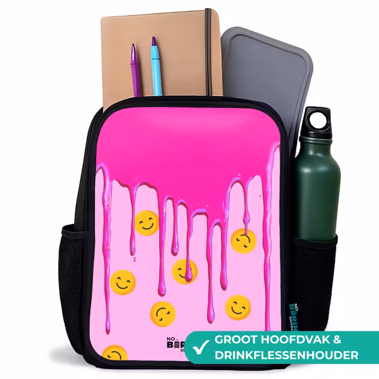 Verf - Smiley - Roze Rugzak - Zwart middel -inhoud_NL