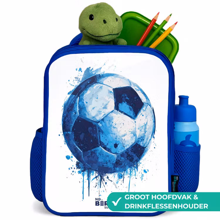 Voetbal - Inktspatten - Blauw - Bal Kinderrugzak - Blauw middel -inhoud_NL