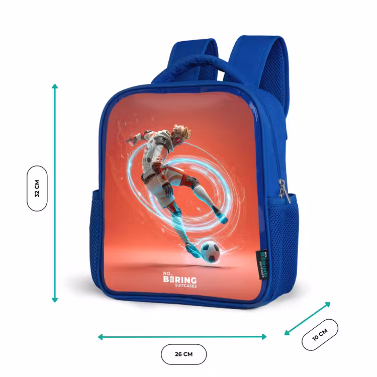 Voetbal - Jongen - Rood - Lichtcirkel Kinderrugzak - Blauw middel -productfoto_formaten