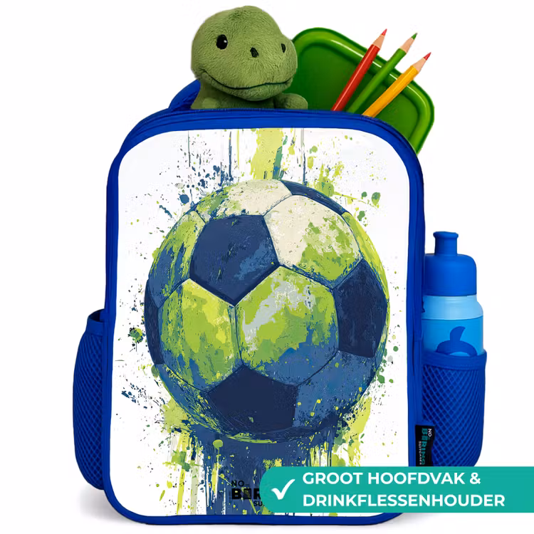Voetbal - Verf - Groen - Blauw Kinderrugzak - Blauw middel -inhoud_NL