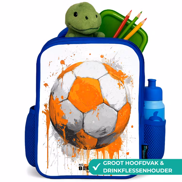 Voetbal - Verf - Oranje Kinderrugzak - Blauw middel -inhoud_NL