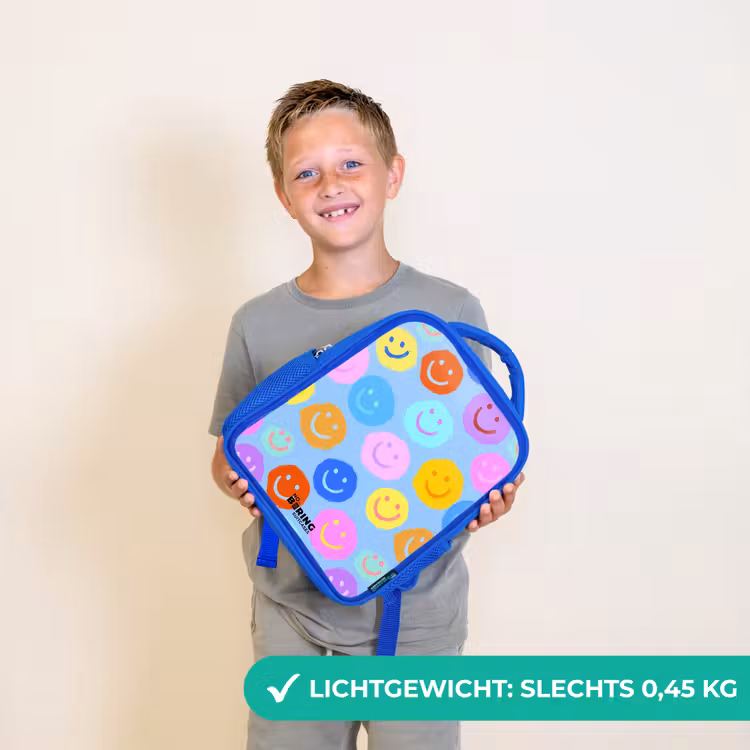 Vrolijk patroon van smileys Kinderrugzak - Blauw middel -sfeer1_NL