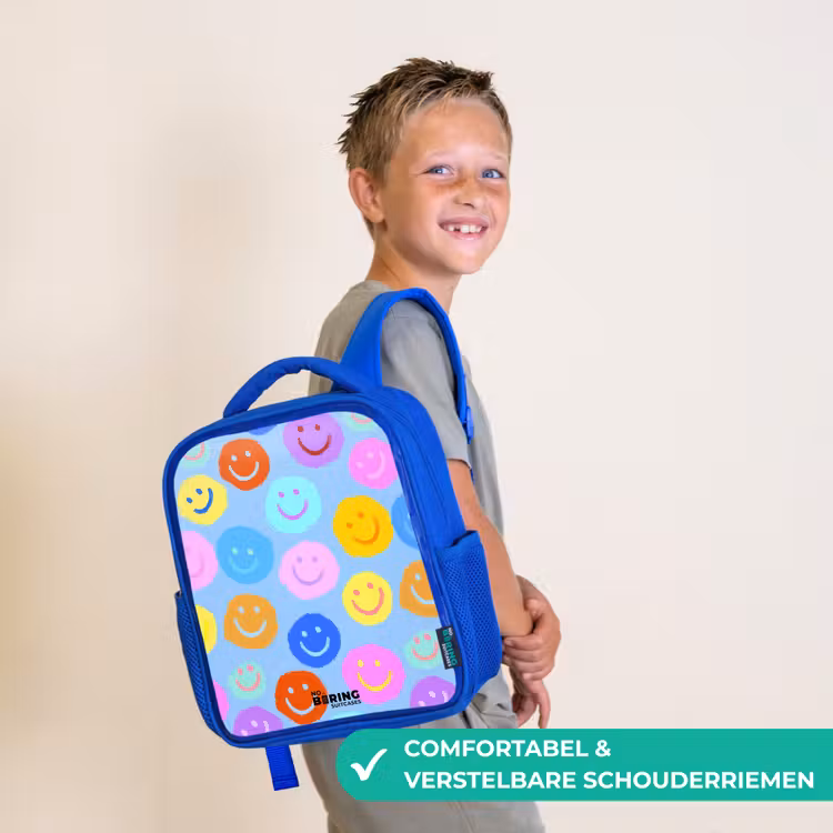 Vrolijk patroon van smileys Kinderrugzak - Blauw middel -sfeer3_NL