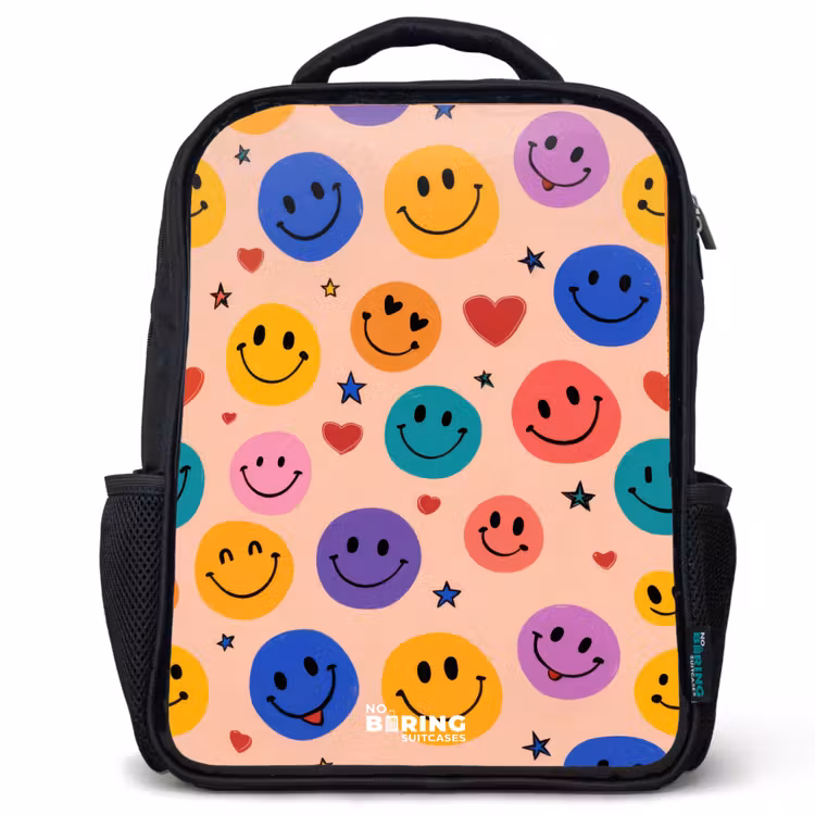 Vrolijk Smiley-patroon Rugzak - Zwart middel -3d