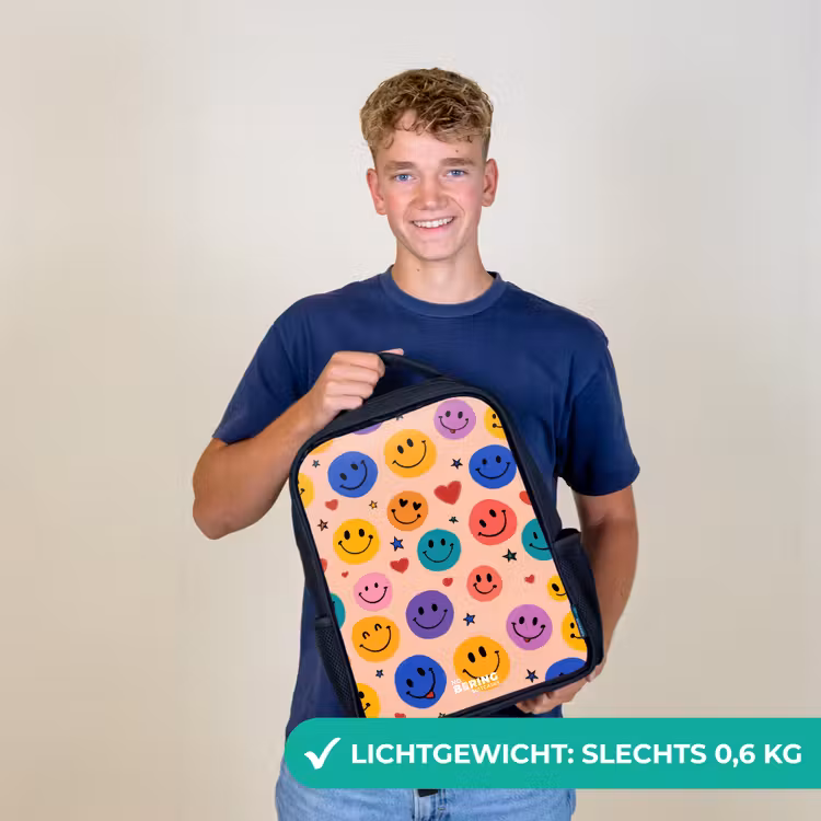 Vrolijk Smiley-patroon Rugzak - Zwart middel -sfeer7_NL