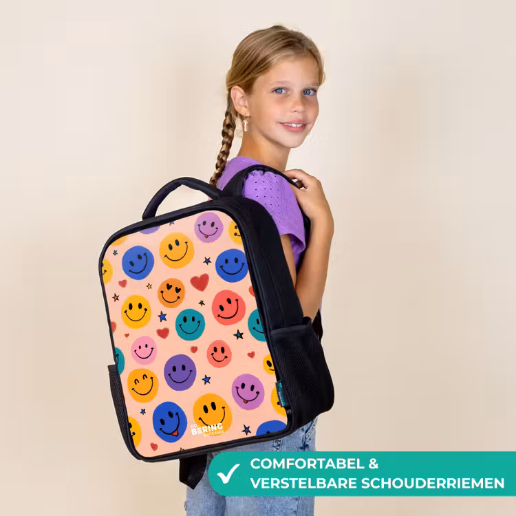 Vrolijk Smiley-patroon Rugzak - Zwart middel -sfeer6_NL