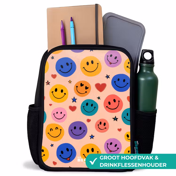 Vrolijk Smiley-patroon Rugzak - Zwart middel -inhoud_NL