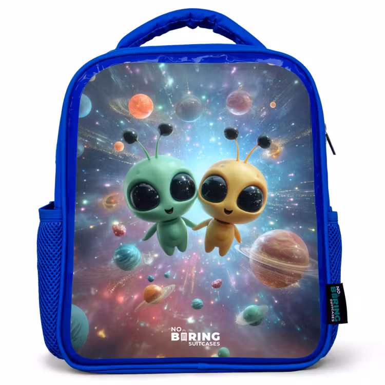Vrolijke buitenaardse vrienden Kinderrugzak - Blauw middel -3d