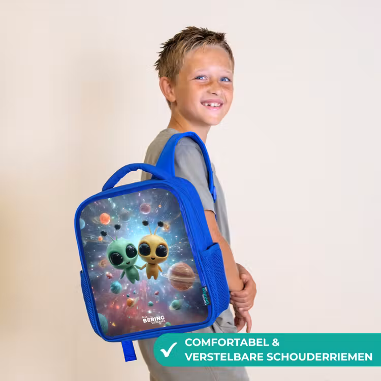Vrolijke buitenaardse vrienden Kinderrugzak - Blauw middel -sfeer3_NL