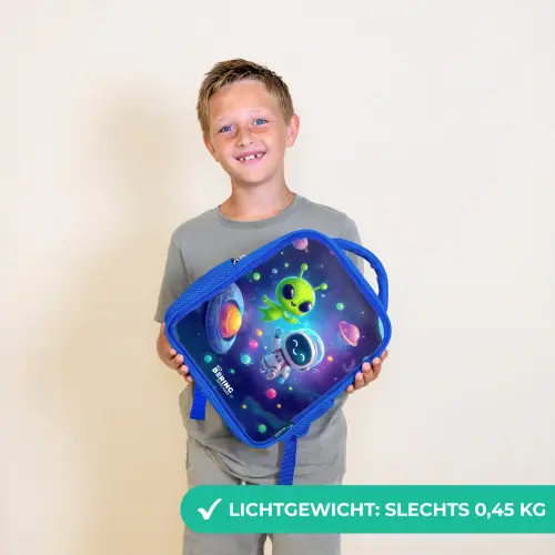 Vrolijke Ontmoeting in de Ruimte Kinderrugzak - Blauw middel -sfeer1_NL