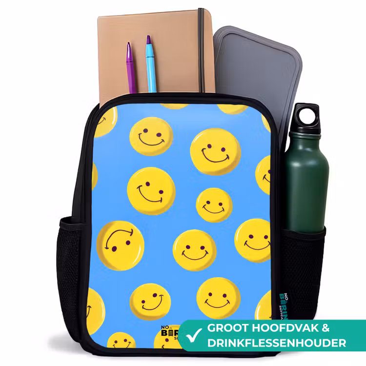 Vrolijke smileyregen Rugzak - Zwart middel -inhoud_NL