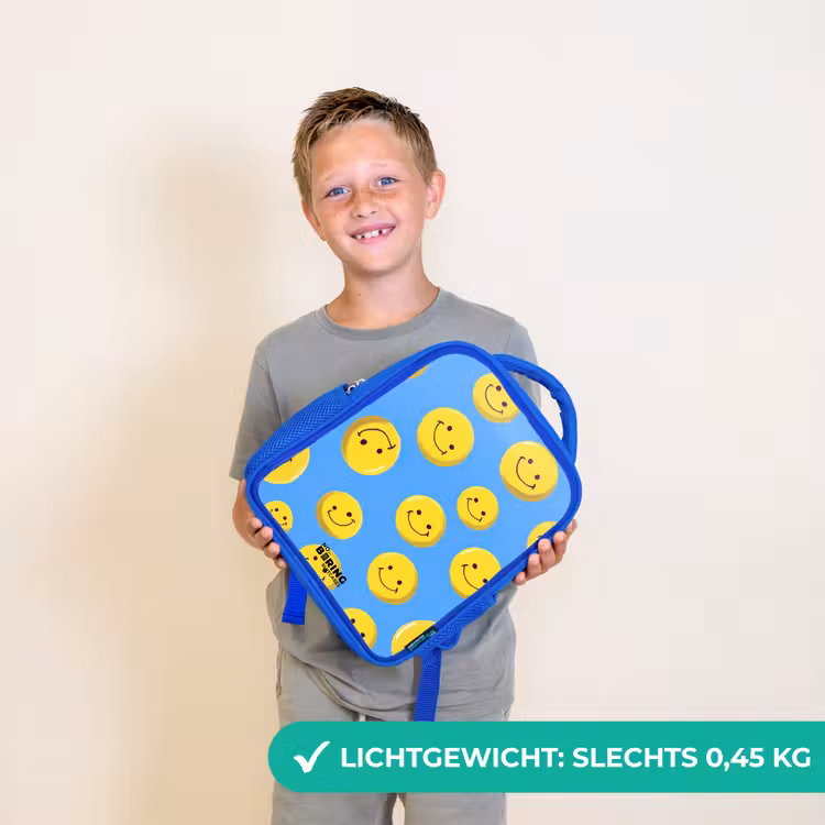 Vrolijke smileyregen Kinderrugzak - Blauw middel -sfeer1_NL
