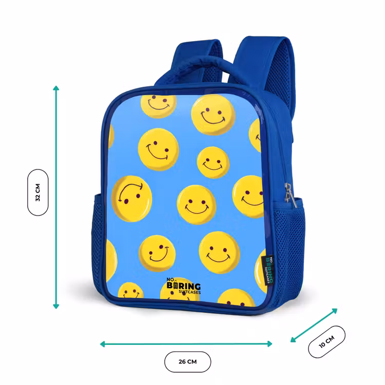 Vrolijke smileyregen Kinderrugzak - Blauw middel -productfoto_formaten