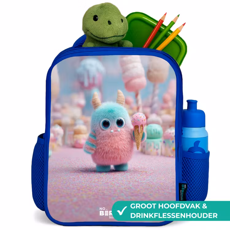 Zoet Monstersnoep Avontuur Kinderrugzak - Blauw middel -inhoud_NL