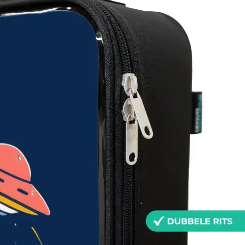 Astronaut - Planeet - Sterren - Raket Kinderkoffer - Zwart klein -rits_NL