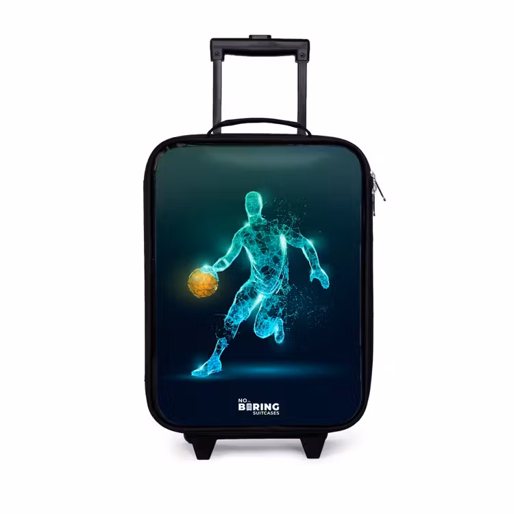 Basketbalspeler in neon dribbelactie Kinderkoffer - Zwart klein -3d