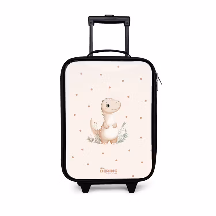Beige dino op een stippen achtergrond Kinderkoffer - Zwart klein -3d