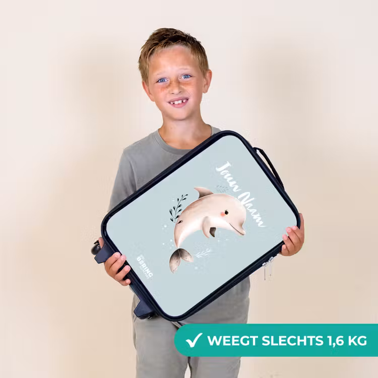 Beige dolfijn in blauw water Kinderkoffer - Zwart klein -sfeer4_NL