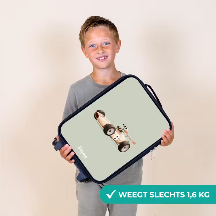 Beige retro raceauto op groen achtergrond Kinderkoffer - Zwart klein -sfeer4_NL