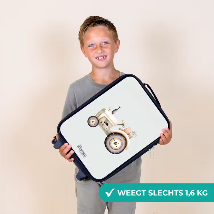 Beige vintage tractor in pastel groene kleuren Kinderkoffer - Zwart klein -sfeer4_NL