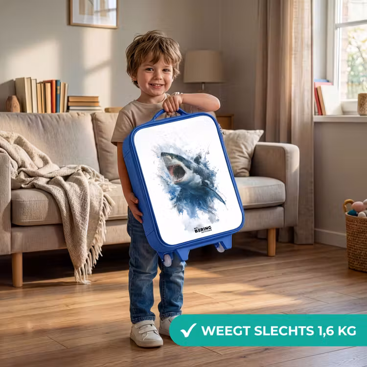 Aanvallende haai in waterverf Kinderkoffer - Blauw klein -sfeer2_NL