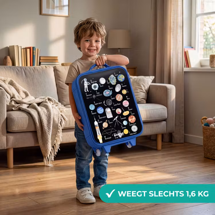 Alfabet in ruimte thema Kinderkoffer - Blauw klein -sfeer2_NL