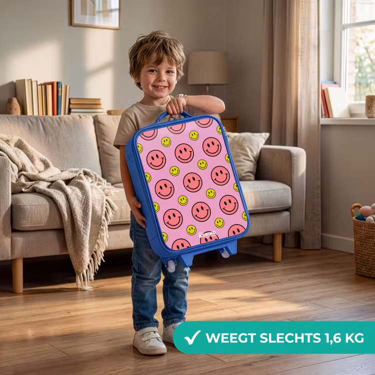 All smiles roze Kinderkoffer - Blauw klein -sfeer2_NL