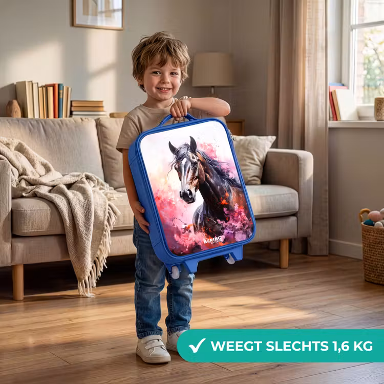 Aquarel paard in kleurexplosie Kinderkoffer - Blauw klein -sfeer2_NL