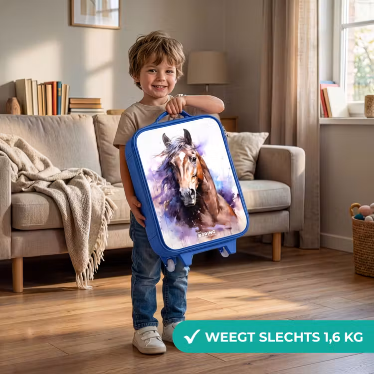 Aquarel paard met kleurrijke spatten Kinderkoffer - Blauw klein -sfeer2_NL