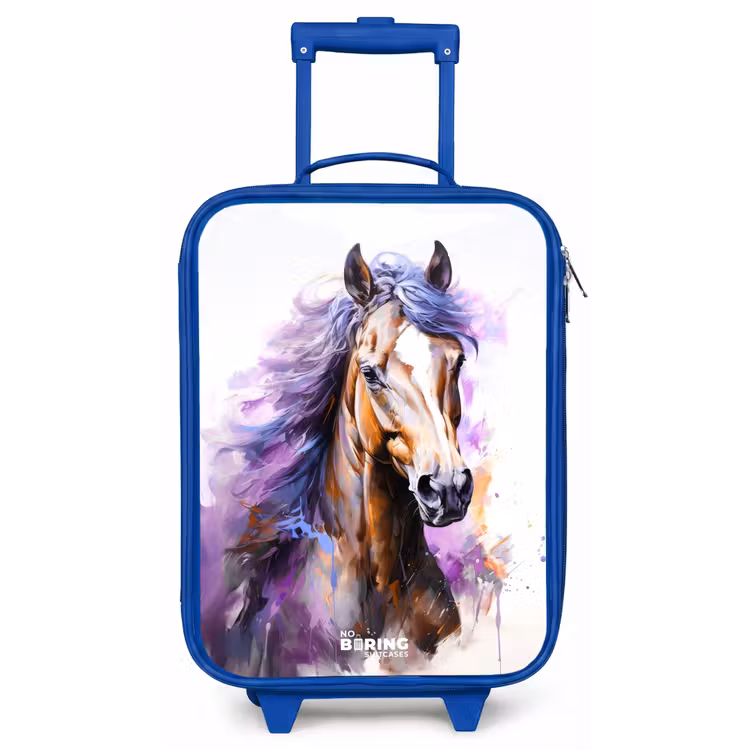 Aquarel paard met paarse manen Kinderkoffer - Blauw klein -zz3dotto