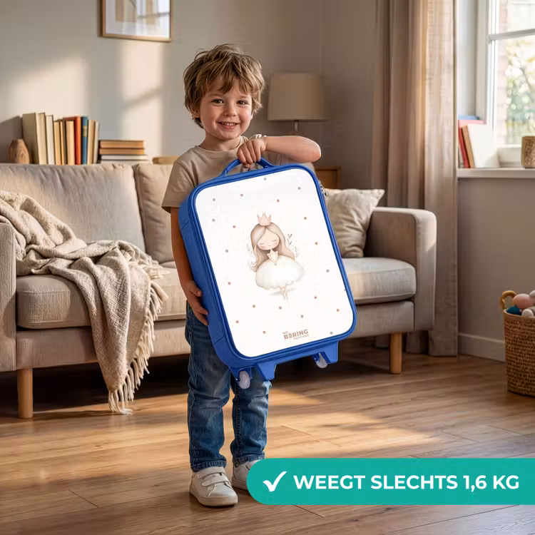 Ballerina prinses tussen beige stippen Kinderkoffer - Blauw klein -sfeer2_NL