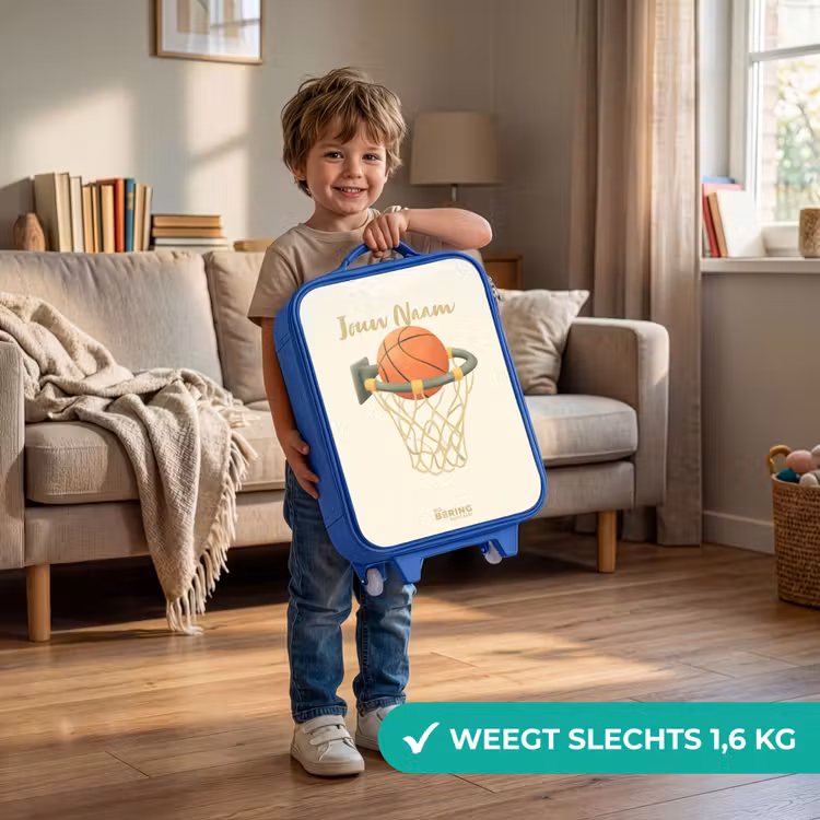 Basketbal in neutrale kleuren Kinderkoffer - Blauw klein -sfeer2_NL