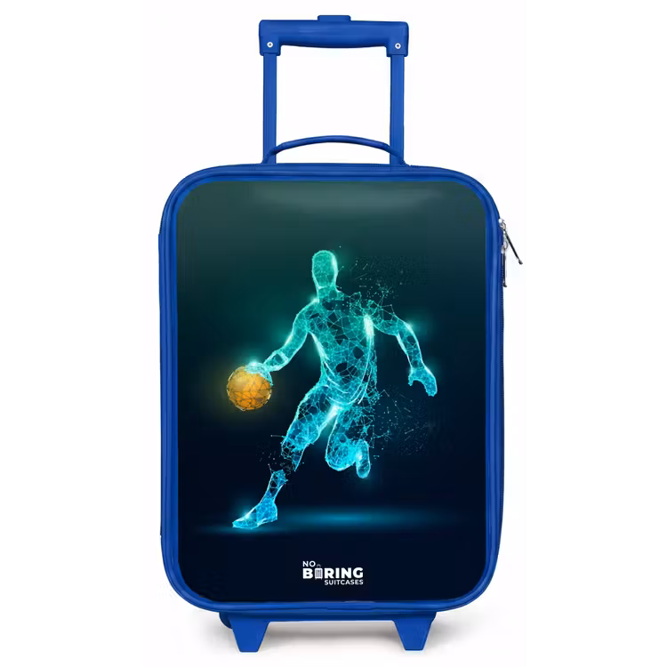 Basketbalspeler in neon dribbelactie Kinderkoffer - Blauw klein -zz3dotto